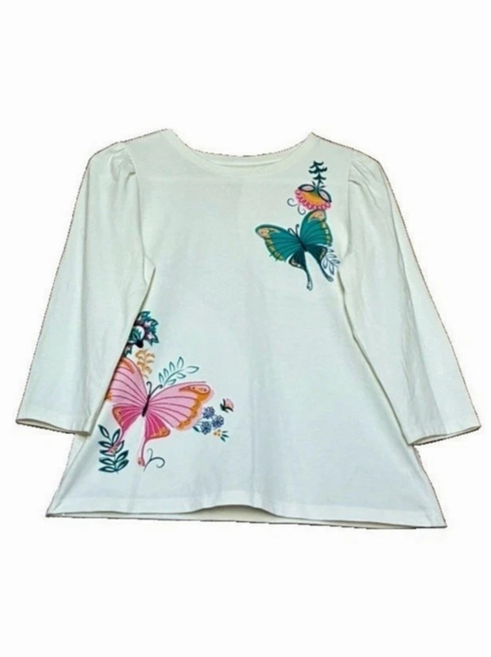 Crown & Ivy Kids Girls Butterfly Graphic Long Sleeve Top White XL NWT